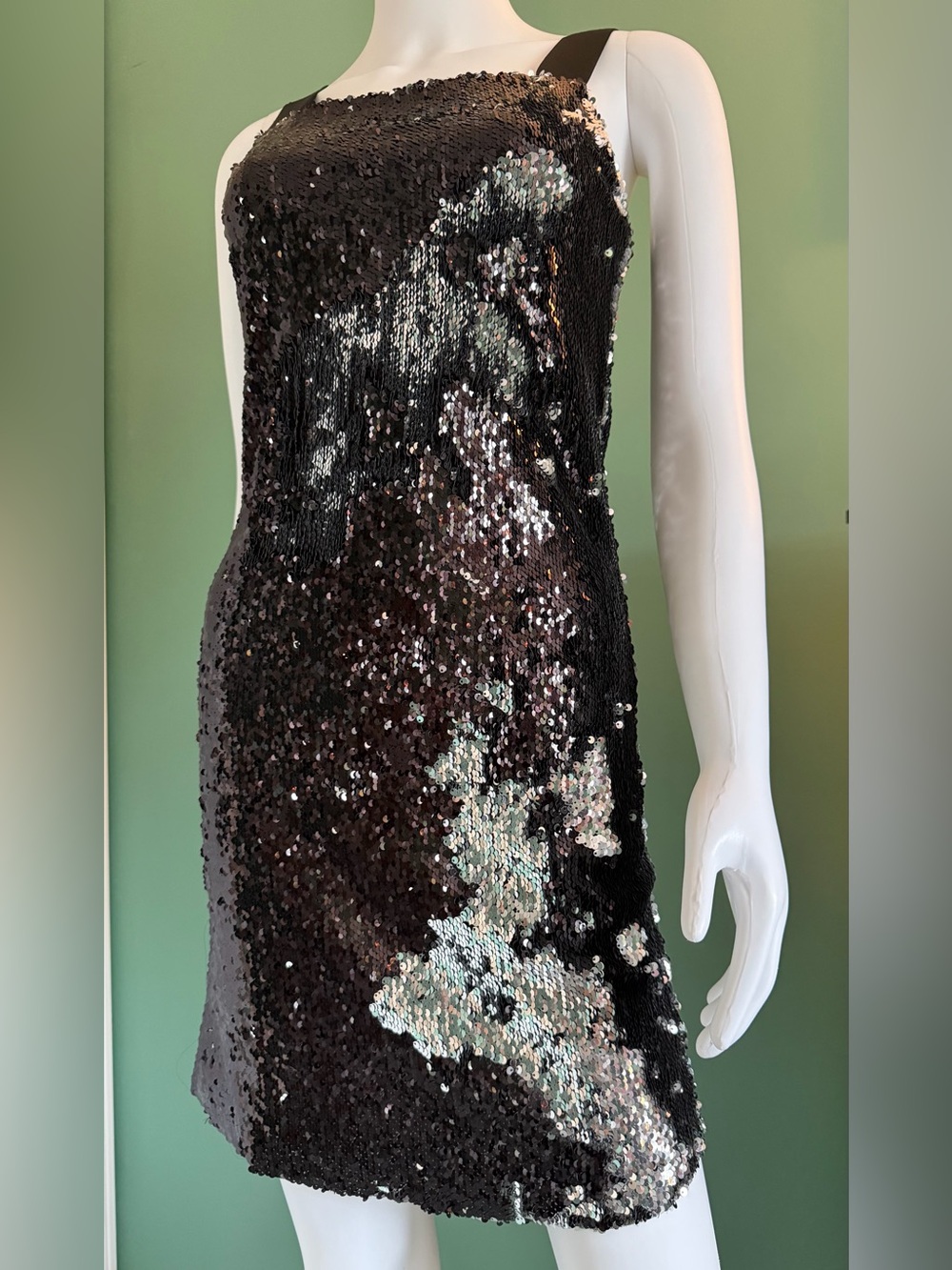 Just Drew Black & Silver Reversible Sequin Sleeveless Mini Dress